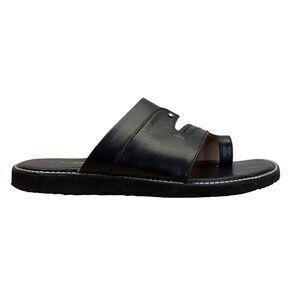 Sreeleathers Black Leather Cushioned Soles Open-Toe Chappal Sandals Sz 10US